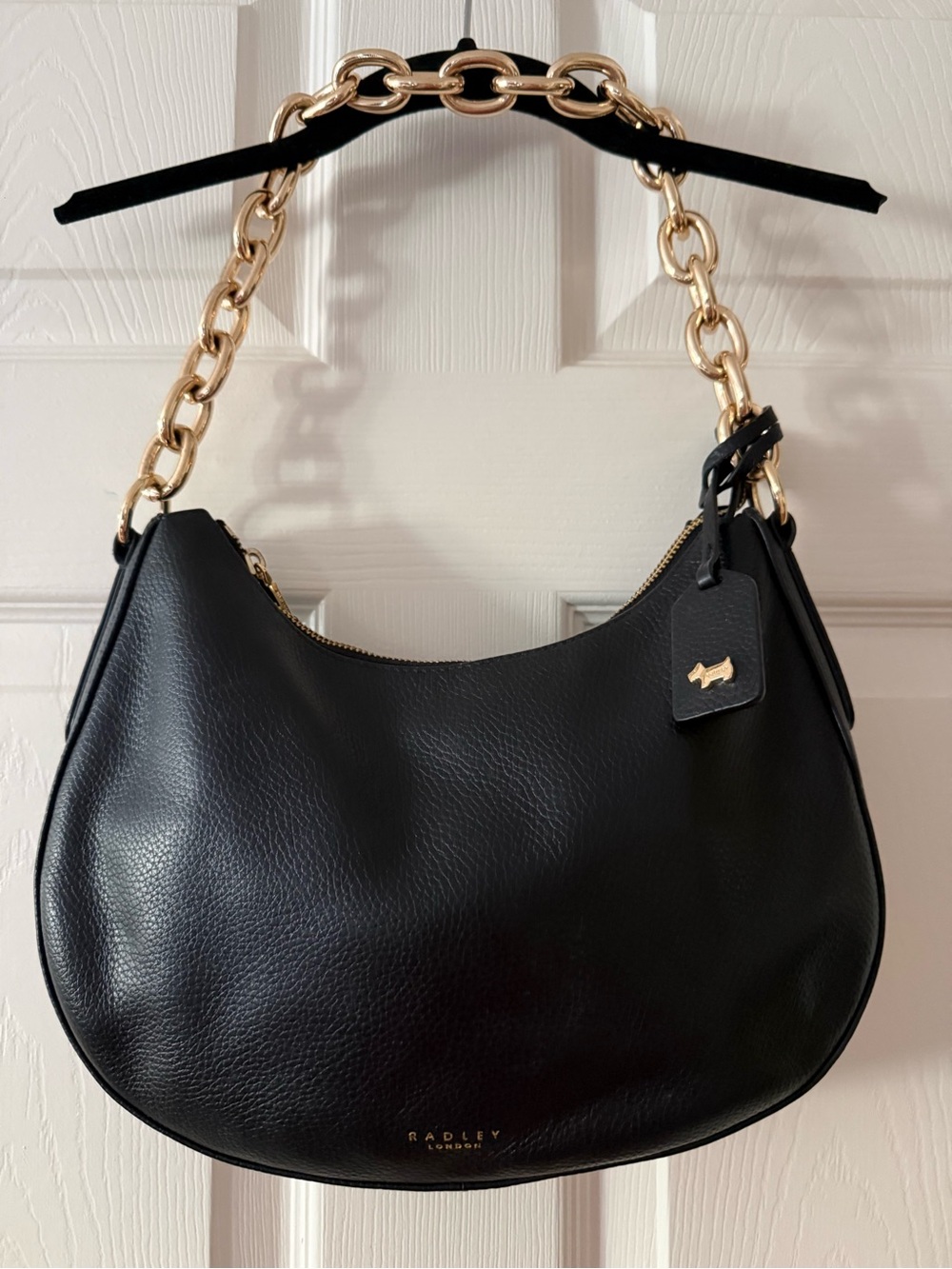 Radley London Bliss Crescent Black Leather Shoulder Bag Gold Chain